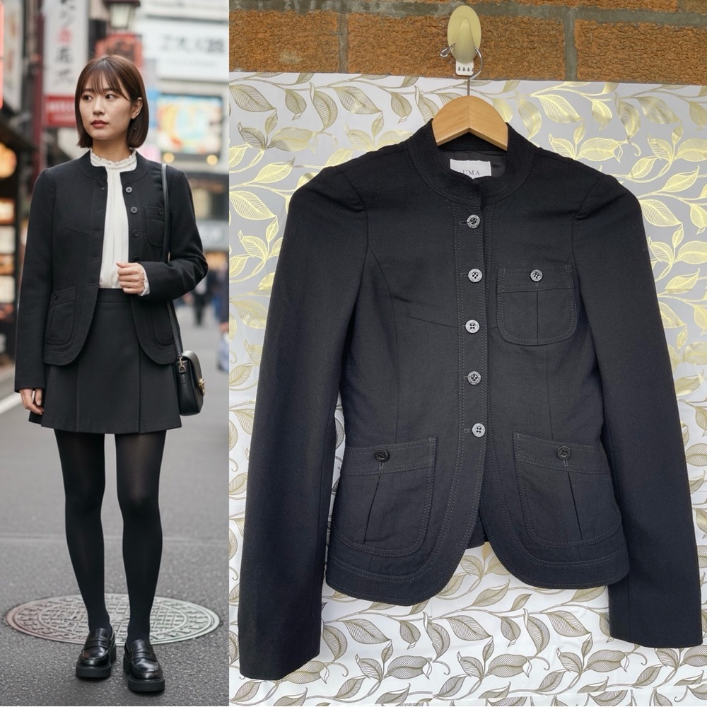 UMA Estnation Black Military Blazer | Dark Academia Stand Collar Jacket 38/4